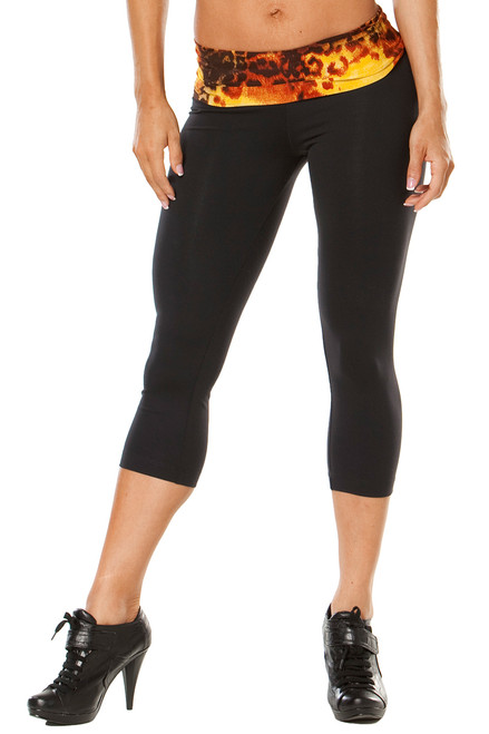 Rolldown 3/4 Leggings - Final Sale - Tiger Rust on Supplex Black - Medium