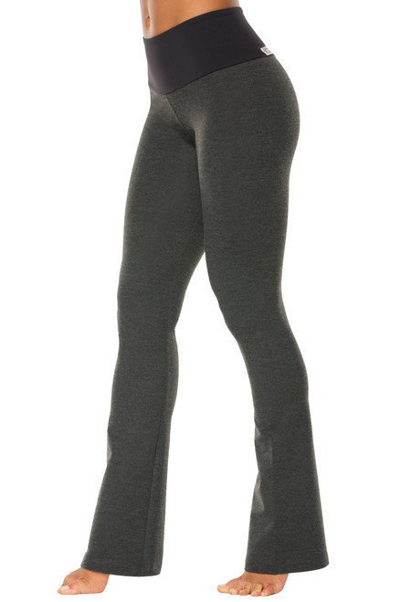High Waist Bootleg Pants - Final Sale - Black Supplex Accent on Dark Grey  Cotton - Large - 32.5 Inseam - Rogiani Inc