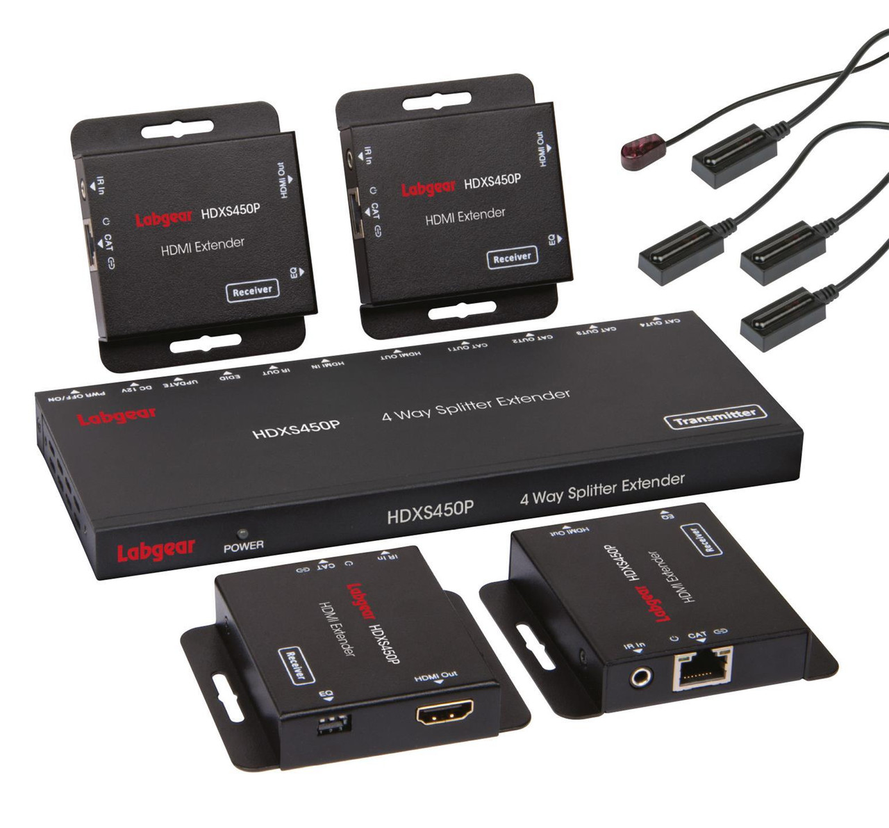Labgear Hdxs450p Hdmi 50m 4 Way Splitter Extender Kit With Poe Over Cat 5e 6 7