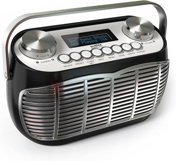 DETROIT Black DAB/DAB+/FM Retro Radio Alarm Clock LCD Display Battery/Mains