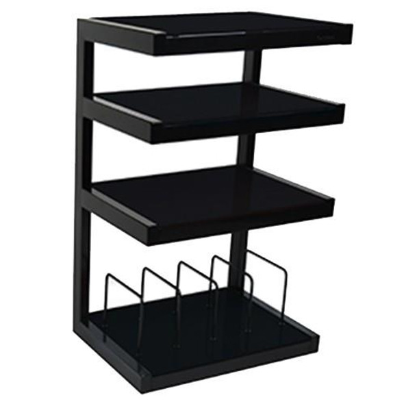 Norstone Esse Hi-Fi Rack / Stand With Vinyl Storage In Black & Frosted, Black & Back Gass or Black & Red Glass Shelves