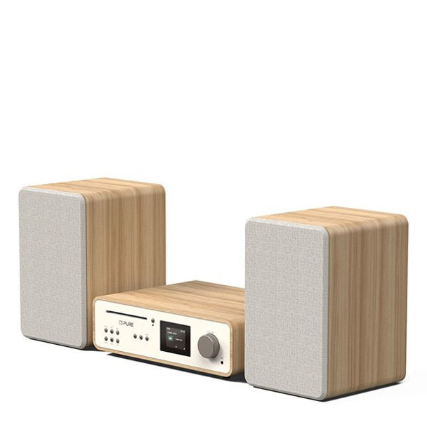 PURE Classic Stereo all in one System with Bluetooth, CD and DAB+ in Cotton White/Oak