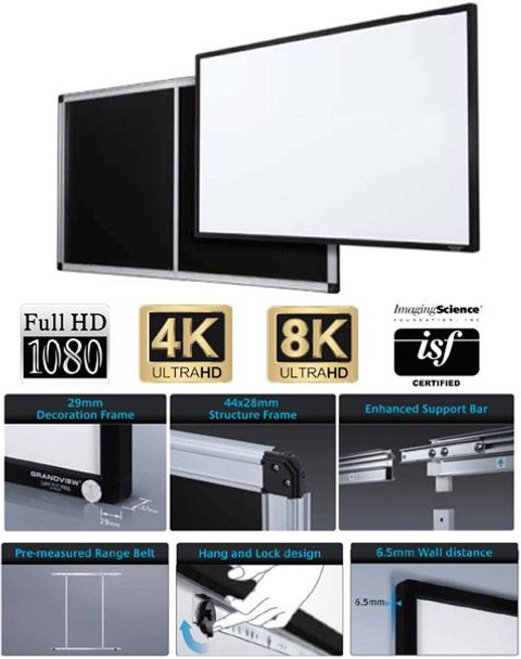 6, 7, 8 or 9ft Grandview Cyber Fixed Frame Edge 4K & 8K Ready Projector Screen