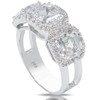 Avalon Three Stone Asscher Halo Designer CZ Ring, 4.05 Carats TW