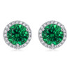 Margarita Halo Round Simulated Green Emerald CZ Stud Earrings