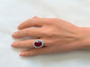 Diana 5.5 Carat Lab Created Ruby Oval with Halo Rounds Cluster CZ Ring