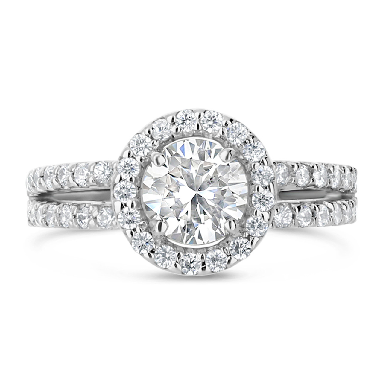 Amelie Round with Halo of Rounds Open Band Solitaire CZ Ring - Mystique ...