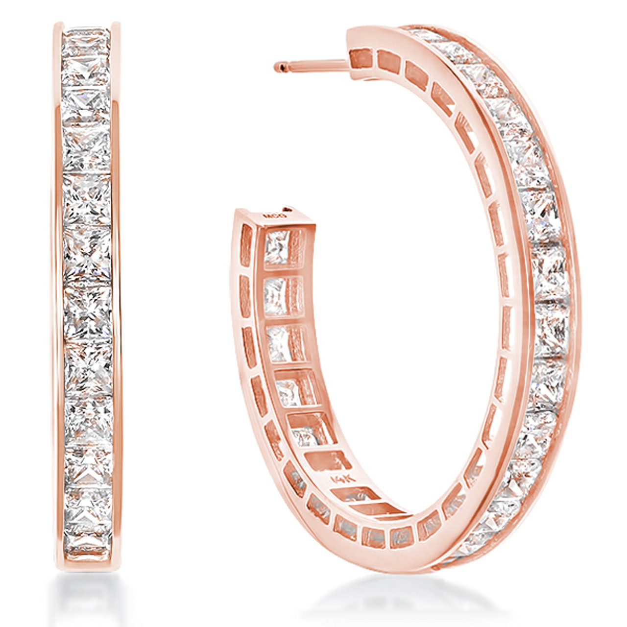 Large Ronnie Sleek Channel Set Princess Cut CZ Hoops - Mystique of Palm ...