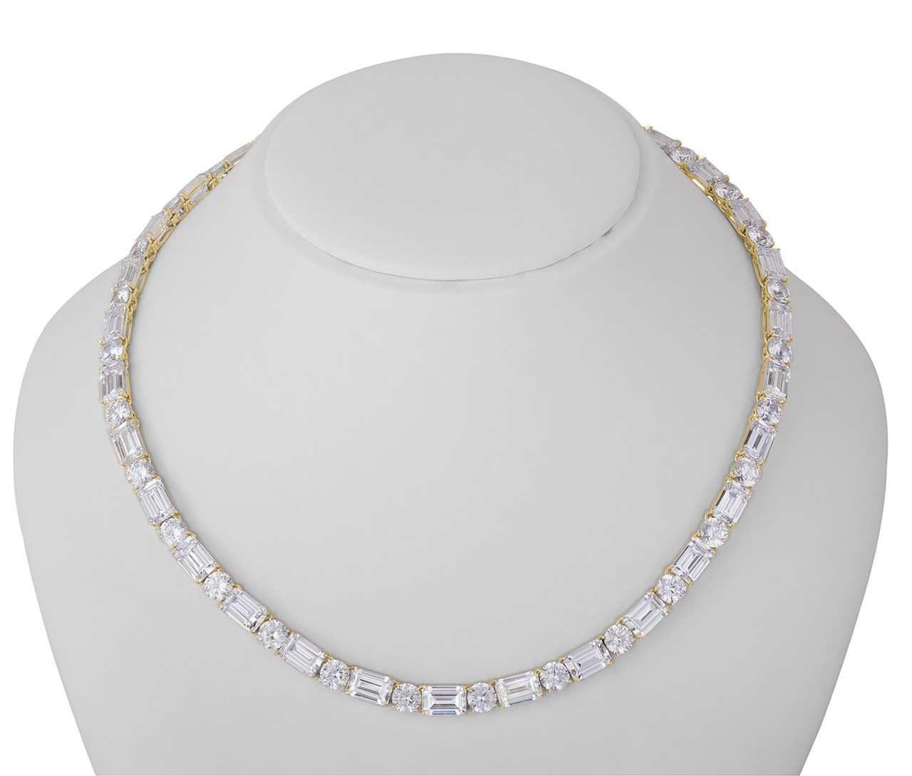 Emerald Cut with Rounds CZ Evangeline Necklace, 85.25 Ct TW