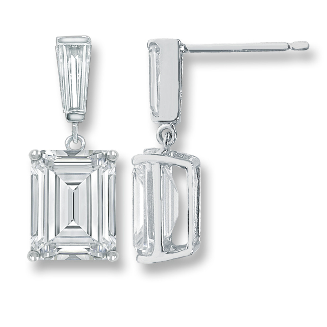 ★2022SS新作★MZUU★Baguette Stone Drop Earrings Bijou Baguette Top with Emerald Cut Drop Cubic Zirconia