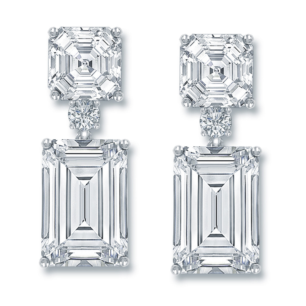 18ct White Gold Asscher Cut Diamond Drop Halo Earrings Diamond Earrings   PESN0074  Steven Stone