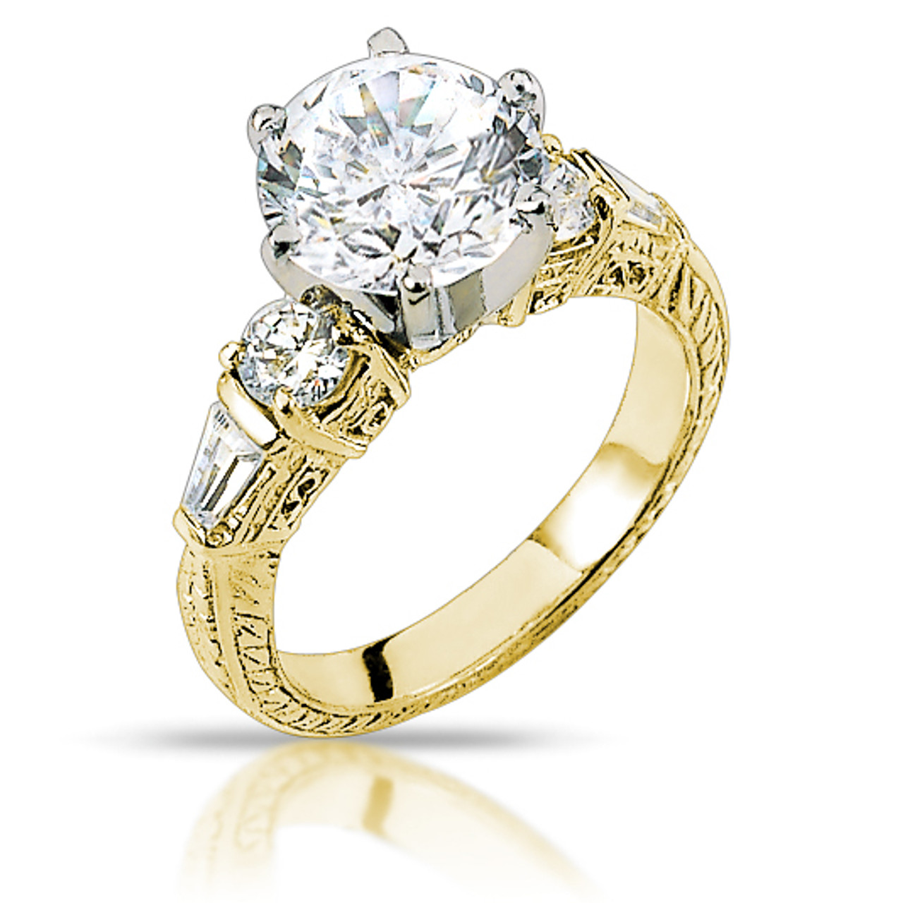 Felicity Round with Rounds & Baguettes CZ Estate Solitaire Ring