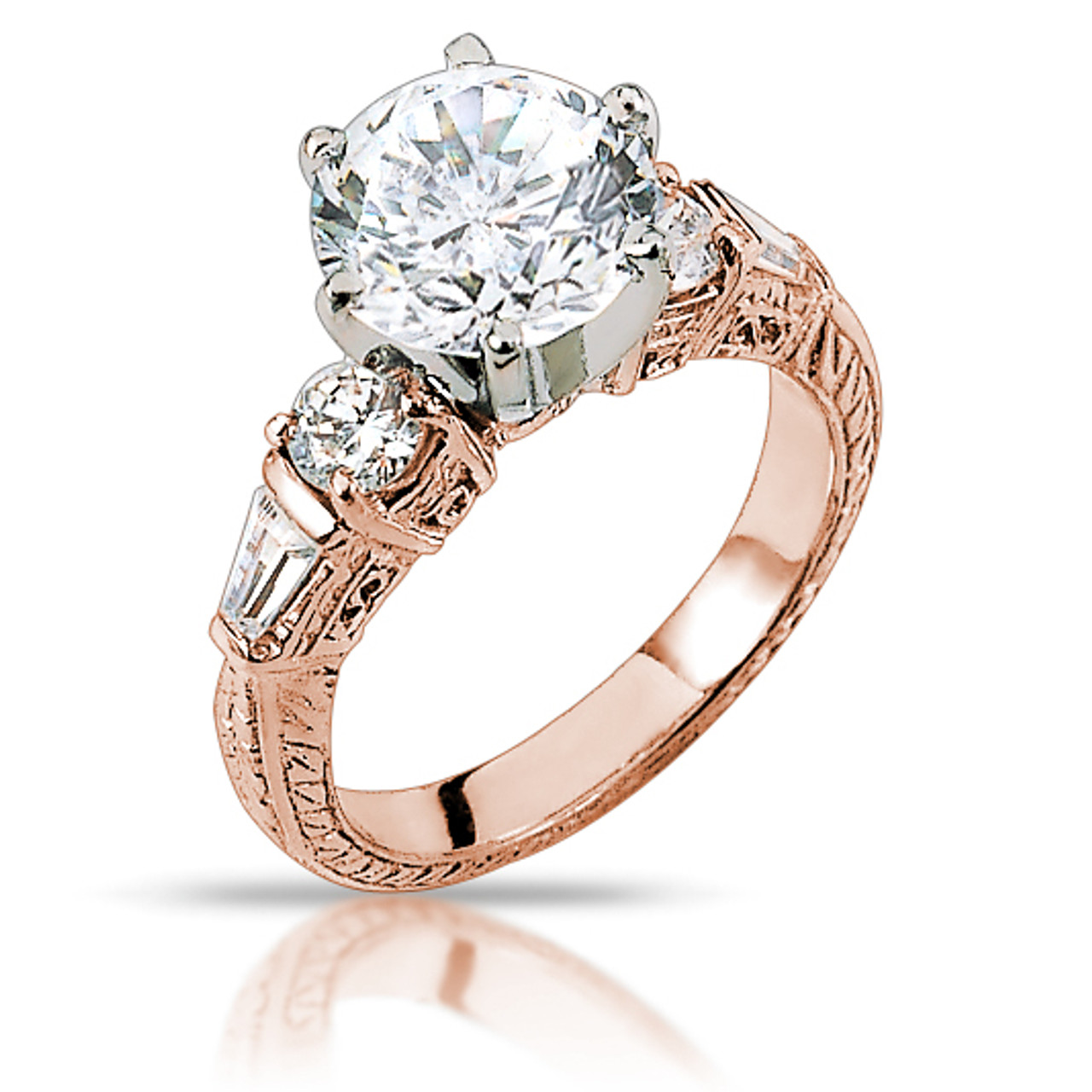 Felicity Round with Rounds & Baguettes CZ Estate Solitaire Ring