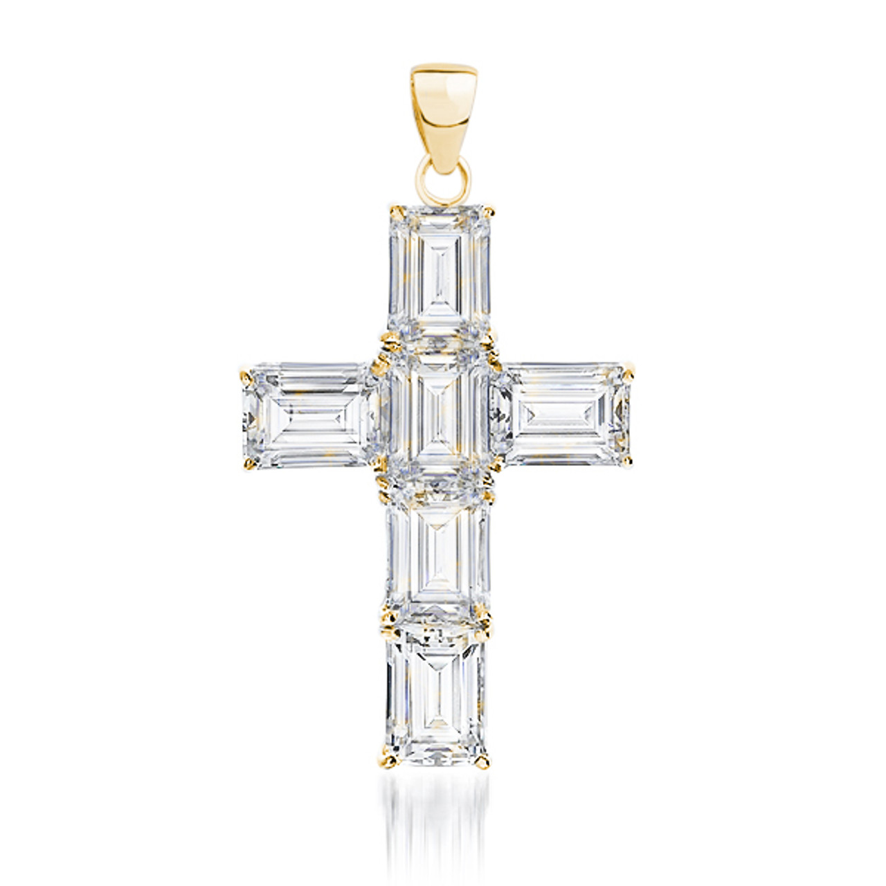 ★COURONNE★ Toffee Cross 16_RCBRX23220YEL Epiphany Classic Emerald Cut CZ Cross Pendant, 6.0 Carats