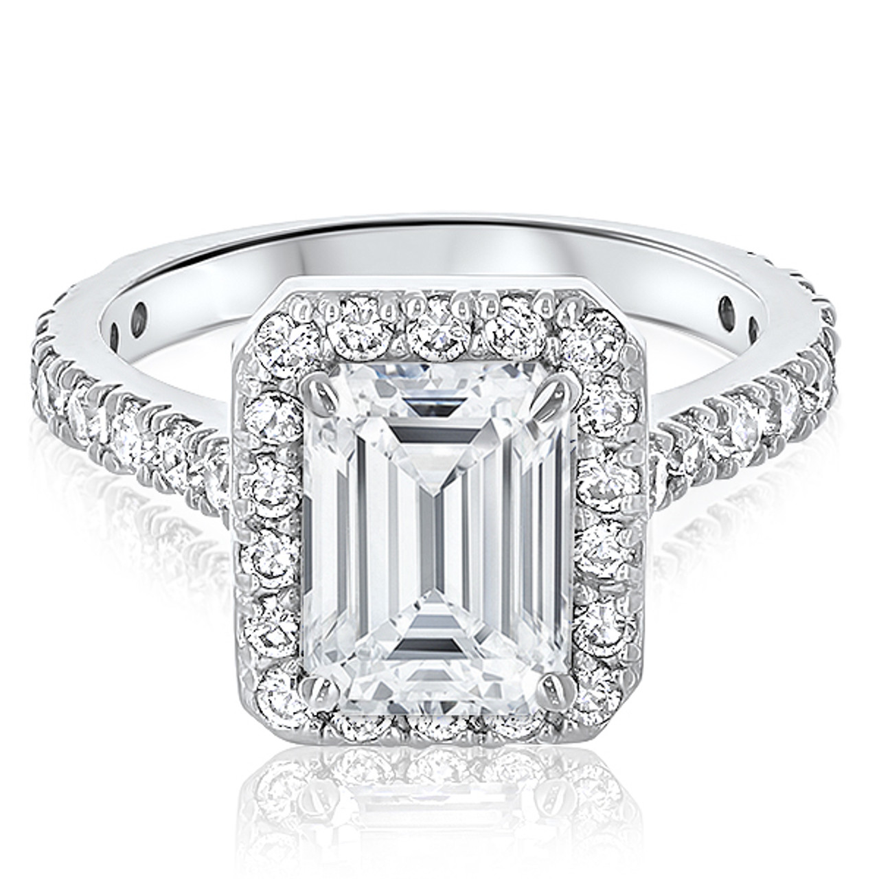 Brenina Classic Emerald Cut CZ Halo Solitaire Engagement Ring