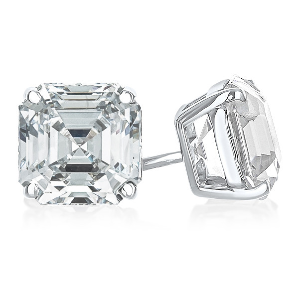 Carat Each Asscher Cut Cubic Zirconia Stud Earrings in White