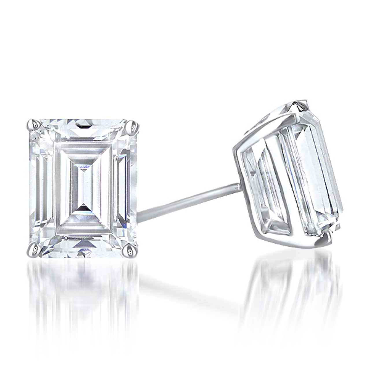 1.5 Ct Each Classic Emerald Cut CZ Stud Earrings in 14K White Gold