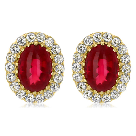 Cabochon Oval with CZ Rounds Halo Earrings, 31.25 Ct TW