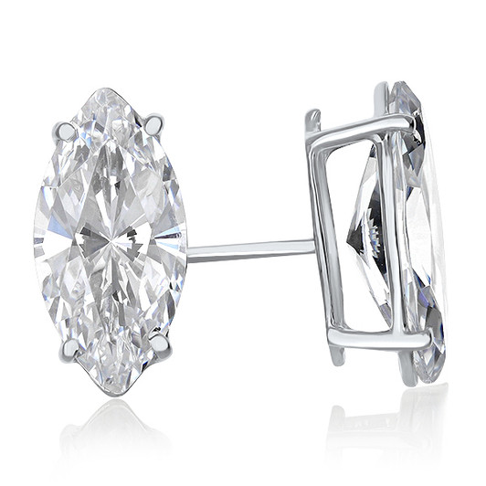 14K White Gold Cubic Zirconia Marquise Stud Earrings