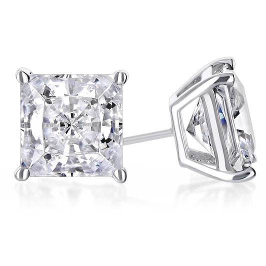 Cubic Zirconia Princess Cut Stud Earring in 14K white gold