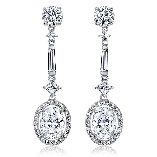 Venus Cubic Zirconia Halo Oval Drop Earrings, 4.4 Carats TW Venus Cubic Zirconia Halo Oval Drop Earrings, 4.4 Carats TW