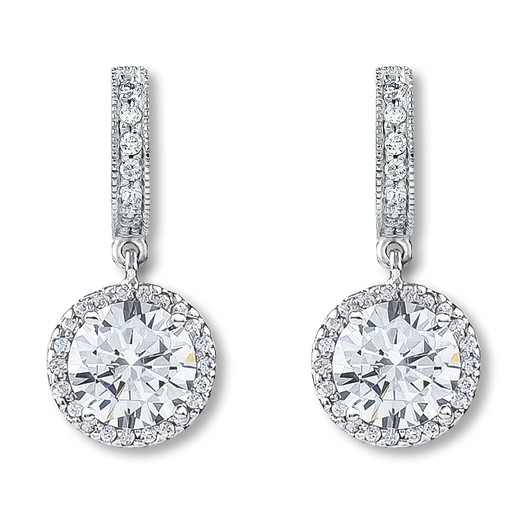 Anastasia Huggie Top Round Drop Halo Earrings, 4.36 Ct T.W. Anastasia Huggie Top Round Drop Halo Earrings, 4.36 Ct T.W.