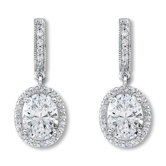 Anastasia Huggie Top Oval Drop Halo Earrings, 3.39 Ct T.W. Anastasia Huggie Top Oval Drop Halo Earrings, 3.39 Ct T.W.
