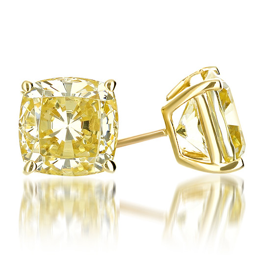 Canary Yellow Cushion Cut Cubic Zirconia Stud Earrings