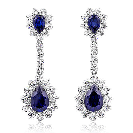 Tequesta Pears with Rounds Halo Drop Earrings