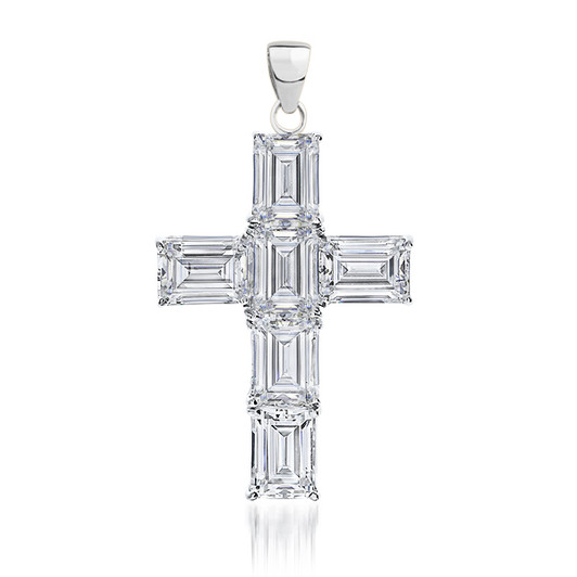 Epiphany Classic Emerald Cut CZ Cross Pendant, 6.0 Carats Total