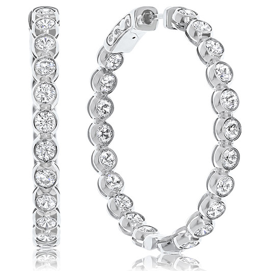 Annette Bezel Vault Lock Inside Out CZ Hoops, 5.0 Carats Total
