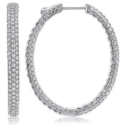 Suzanne Pave Oval Vault Lock Inside Out CZ Hoops, 4.38 Carats Total