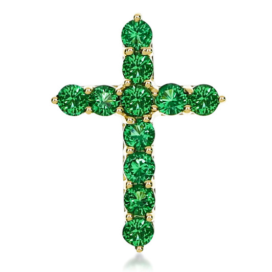Green Emerald Look Rounds Designer Inspired Cross Pendant, 0.5 Carats
