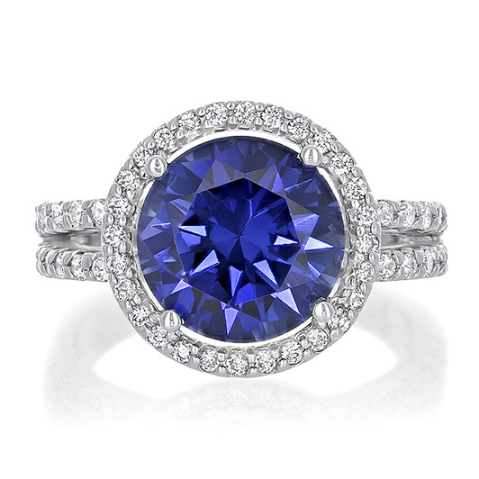 Amelie Round Color Gemstone Open Band Halo Solitaire CZ Ring