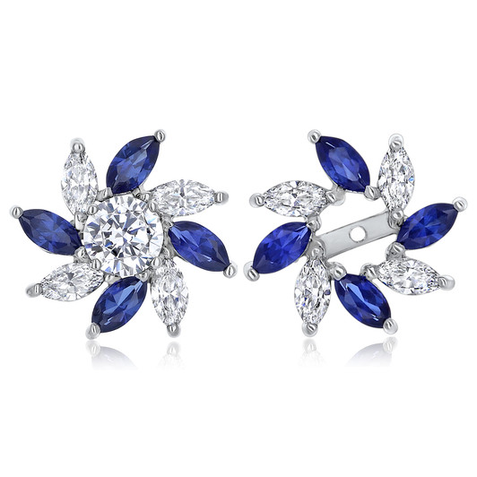 Sterling Silver Diamond Created Sapphire Earrings Jacket Birthstone  September 16797805740083