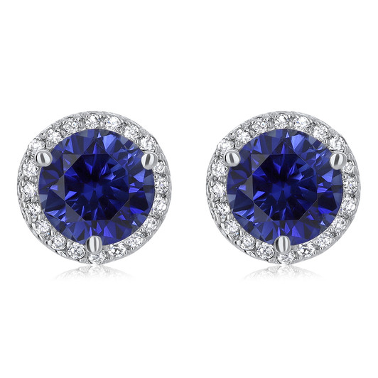Margarita Halo Round Lab Sapphire CZ Stud Earrings