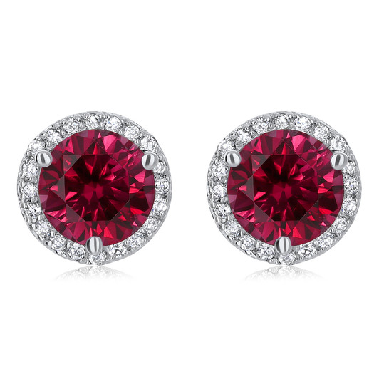 Margarita Halo Round Lab Ruby CZ Stud Earrings
