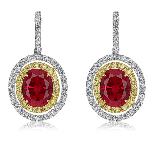 Abaco Lab Ruby Oval Double Halo Drop Earrings