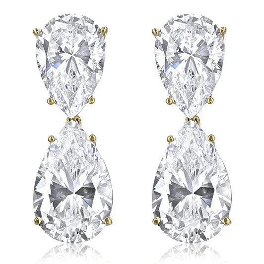 16.0 CTW Milena Pear Top with Pear Drop CZ Earrings in 14K Yellow Gold