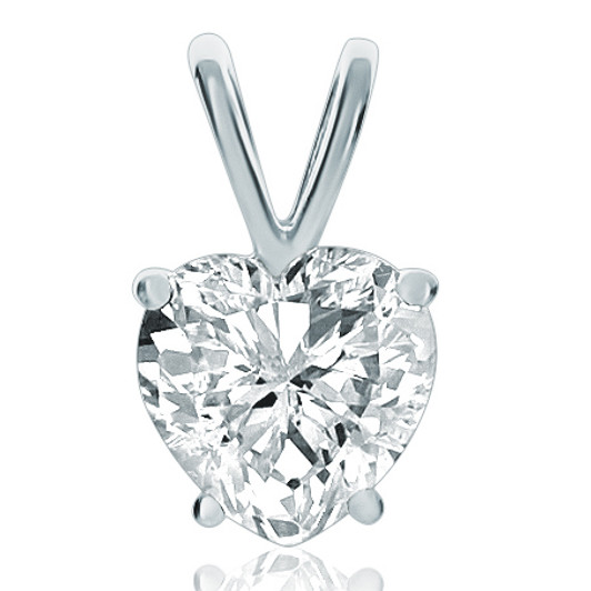1.0 Carat Heart CZ Classic Solitaire Pendant in 14K White Gold 1.0 Carat Heart CZ Classic Solitaire Pendant in 14K White Gold