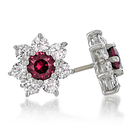 Abby Round Flower Cluster Lab Created Ruby and CZ Earrings