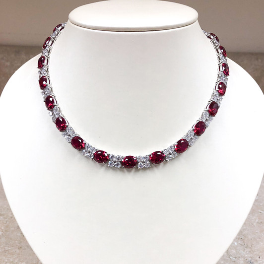 Pamela 2.5 Carat Each Lab Ruby Ovals Necklace, 16-inches Pamela 2.5 Carat Each Lab Ruby Ovals Necklace, 16-inches
