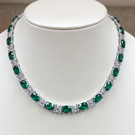 Pamela 2.5 Carat Each Green Emerald Look Ovals Necklace, 16-inches Pamela 2.5 Carat Each Green Emerald Look Ovals Necklace, 16-inches