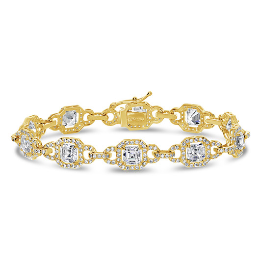 14K Yellow Gold Leandra Asscher Cubic Zirconia Deco Bracelet, 9.2 Ct TW
