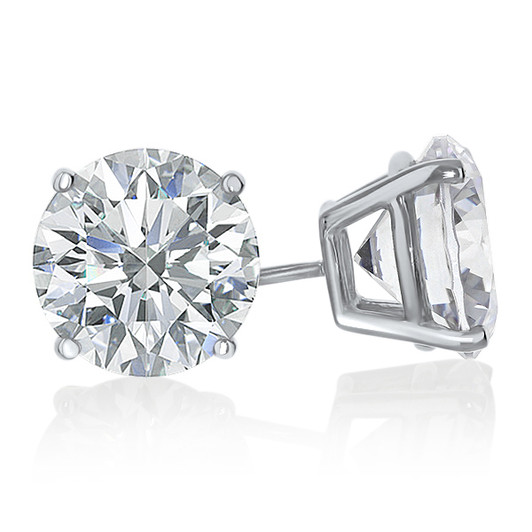 3.0 Ct Each Basket Set Round CZ Stud Earrings in 14K White Gold with Threaded Post