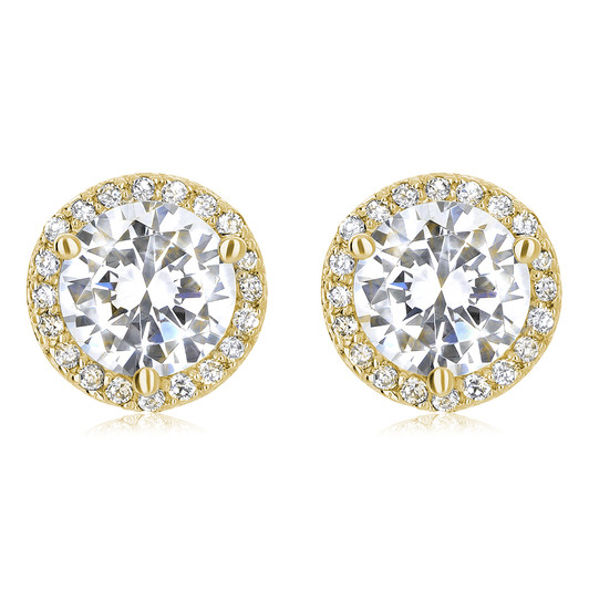 5.5 Carat Center Margarita Halo Round CZ Stud Earrings in Yellow Gold