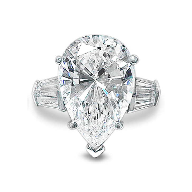 Baguette Accents 1.25 Ct VS2 F Pear Cut Diamond Engagement Ring