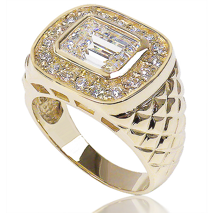 Ethan 4.0 Carat Emerald Cut with Rounds Diamond Patterned Ring