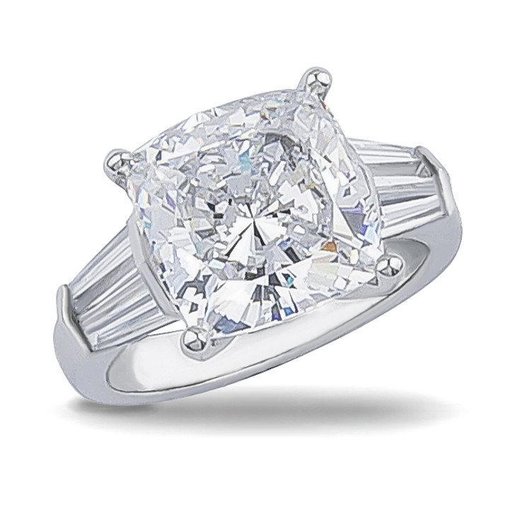 Cushion Cut Double Baguette CZ Solitaire Engagement Ring