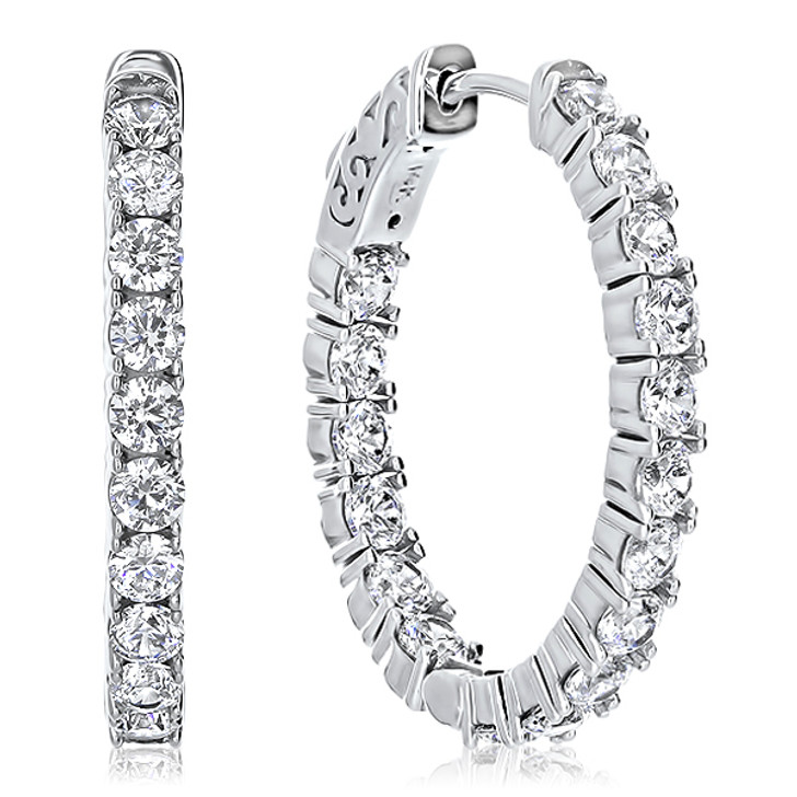 Hampton Vault Lock Inside Out CZ Rounds Oval Shaped Hoops, 3.06 Carats ...